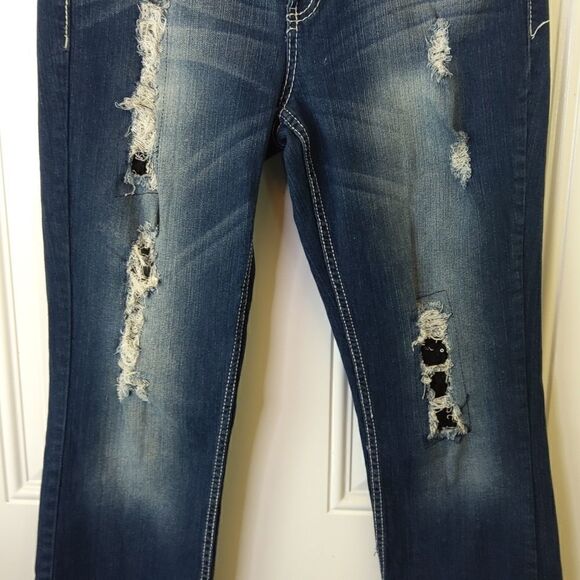 Twenty-one black five pocket distressed curvy slim bootcut jeans - Picture 3 of 16